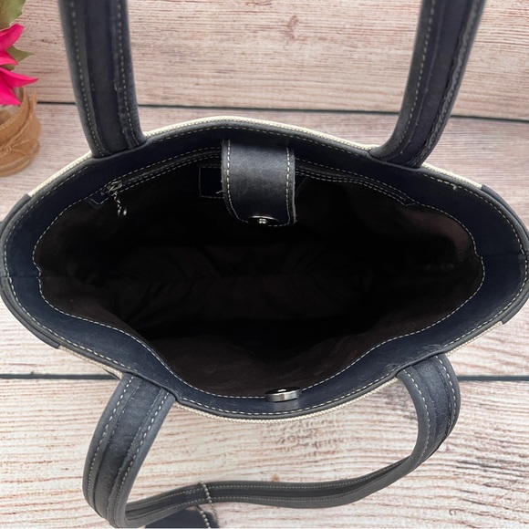 COACH vintage vtg blue leather linen canvas bleeker shoulder bag 6122 - Picture 9 of 16